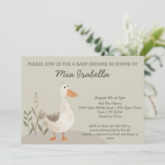 Schattigee Waterverf Gans Baby shower Invitation Kaart (Staand voorkant)