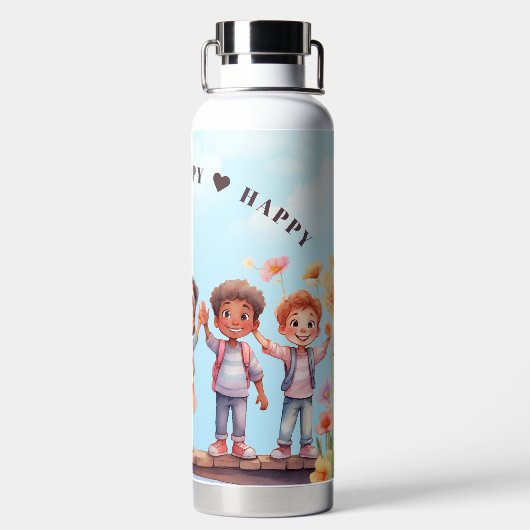 Schattigee Waterverf Gelukkige Kinder Zomer Waterfles (Achterkant)