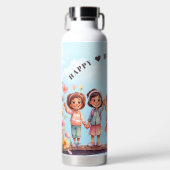 Schattigee Waterverf Gelukkige Kinder Zomer Waterfles (Voorkant)