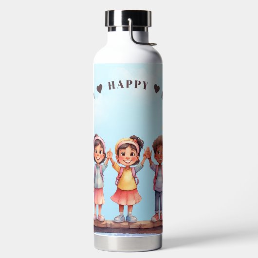 Schattigee Waterverf Gelukkige Kinder Zomer Waterfles (Links)