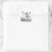Schattigee waterverf Gelukkige Paasfee Vierkante Sticker (Tas)