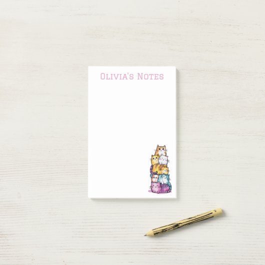 Schattigee Waterverf Gepersonaliseerde Cat Lovers  Post-it® Notes (Op bureau)