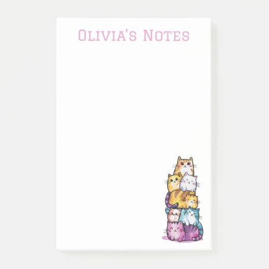 Schattigee Waterverf Gepersonaliseerde Cat Lovers  Post-it® Notes (Voorkant)