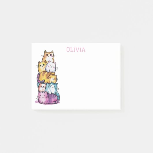 Schattigee Waterverf Gepersonaliseerde Cat Lovers  Post-it® Notes (Voorkant)