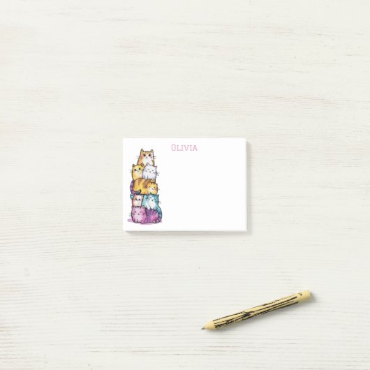 Schattigee Waterverf Gepersonaliseerde Cat Lovers  Post-it® Notes (Op bureau)