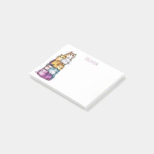 Schattigee Waterverf Gepersonaliseerde Cat Lovers  Post-it® Notes (Schuin)