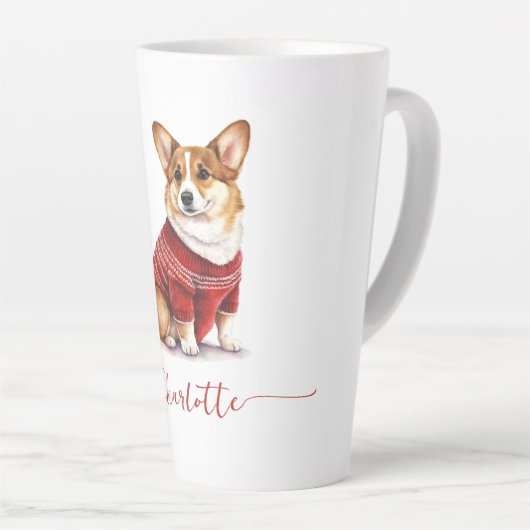 Schattigee Waterverf Gepersonaliseerde Kerst Corgi Latte Mok (Rechterhoek)
