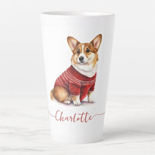 Schattigee Waterverf Gepersonaliseerde Kerst Corgi Latte Mok (Voorkant)