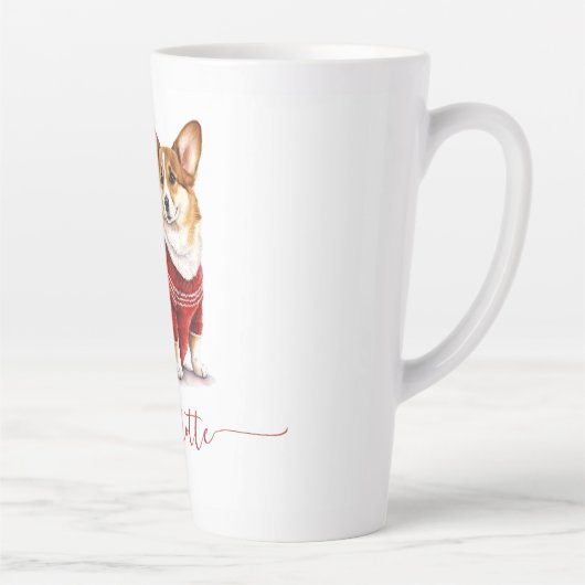 Schattigee Waterverf Gepersonaliseerde Kerst Corgi Latte Mok (Rechts)