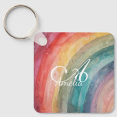 Schattigee Waterverf gepersonaliseerde regenboog Sleutelhanger (Voorkant)