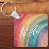 Schattigee Waterverf gepersonaliseerde regenboog Sleutelhanger (Voorkant)