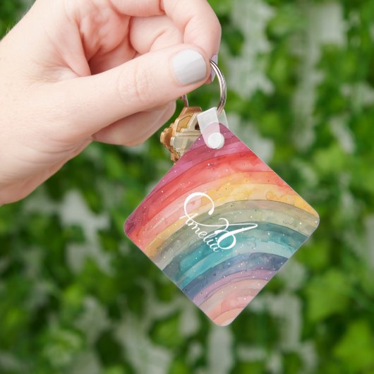 Schattigee Waterverf gepersonaliseerde regenboog Sleutelhanger (Hand)