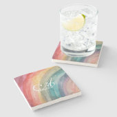 Schattigee Waterverf gepersonaliseerde regenboog Stenen Onderzetter (Zijkant)