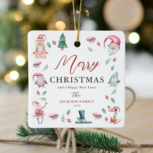 Schattigee Waterverf gepersonaliseerde vrolijke ke Keramisch Ornament