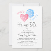 Schattigee Waterverf Geslacht Reveal Hartballon Kaart (Voorkant)