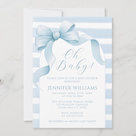 Schattigee Waterverf Gestreepte Bow Ribbon Baby Bo Kaart (Voorkant)