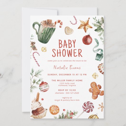 Schattigee Waterverf | Gezellige kerst thema Baby  Kaart (Voorkant)