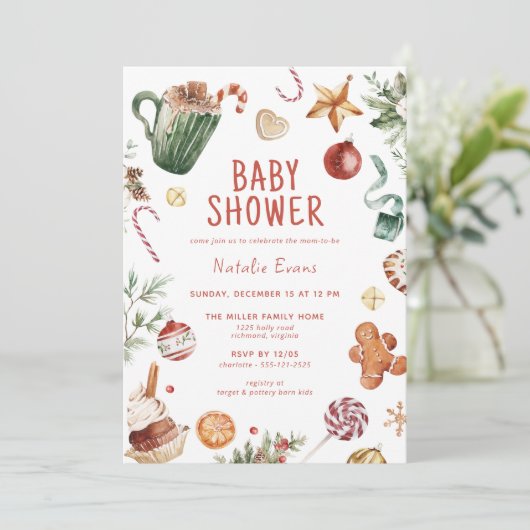 Schattigee Waterverf | Gezellige kerst thema Baby  Kaart (Staand voorkant)