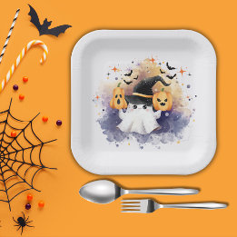 Schattigee Waterverf Ghost Pumpkin Baby shower Papieren Bordje