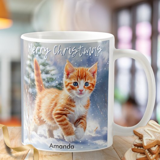 Schattigee Waterverf Ginger Kitten Snow Christmas Koffiemok