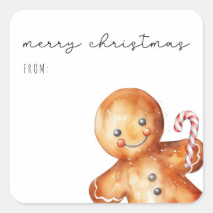 Schattigee Waterverf Gingerbread Man   Vrolijk ker Vierkante Sticker