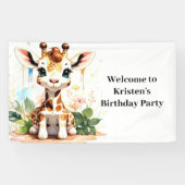 Schattigee Waterverf Giraffe Custom Verjaardag Spandoek (Horizontaal)