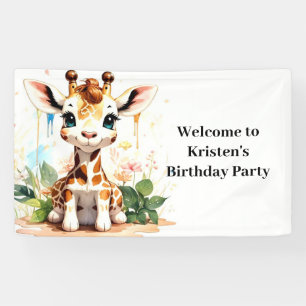 Schattigee Waterverf Giraffe Custom Verjaardag Spandoek