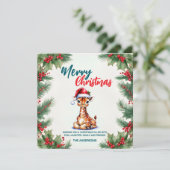 Schattigee waterverf giraffe Kerstman Vrolijk Kers Feestdagenkaart (Staand voorkant)