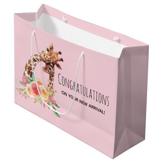 Schattigee Waterverf Giraffe Moeder & Baby Meisje Groot Cadeauzakje (Voorkant Gekanteld)