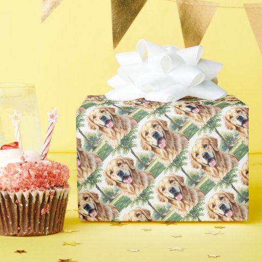 Schattigee Waterverf Golden Retriever Dog Pet Anim Cadeaupapier (Verjaardagsfeest)