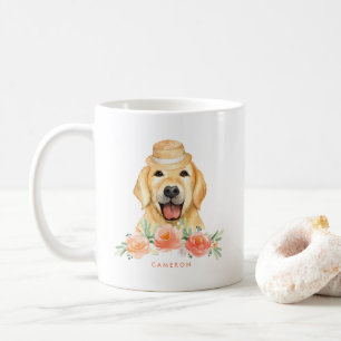 Schattigee Waterverf Golden Retriever Peach Floral Koffiemok