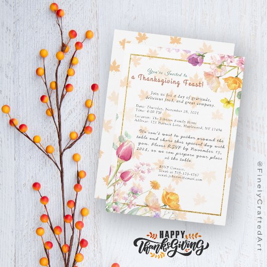 Schattigee Waterverf Gouden Bloemen Thanksgiving V Kaart