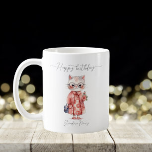Schattigee Waterverf Granny Cat Happy Birthday Koffiemok