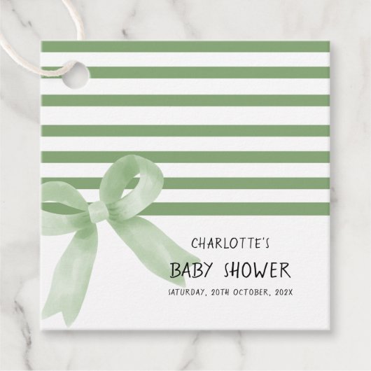 Schattigee Waterverf Green Bow Baby shower Bedankjes Labels (Voorkant)