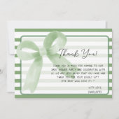 Schattigee Waterverf Green Bow Baby shower Bedankkaart (Voorkant)