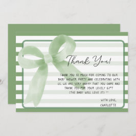 Schattigee Waterverf Green Bow Baby shower Bedankkaart