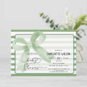 Schattigee Waterverf Green Bow Baby shower Kaart (Staand voorkant)