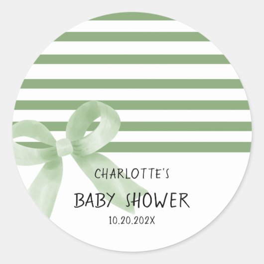 Schattigee Waterverf Green Bow Baby shower Ronde Sticker (Voorkant)