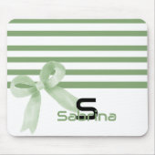 Schattigee Waterverf Green Bow Stripes Mousepad Muismat (Voorkant)