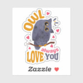 Schattigee Waterverf Grey Owl Love Pun Sticker (Vel)