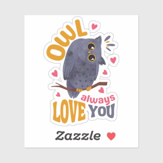 Schattigee Waterverf Grey Owl Love Pun Sticker (Vel)
