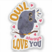 Schattigee Waterverf Grey Owl Love Pun Sticker (Voorkant)
