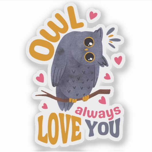 Schattigee Waterverf Grey Owl Love Pun Sticker (Voorkant)