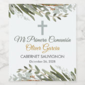 Schattigee Waterverf Groen Spaans Eerste Communie Wijn Etiket (Enkel label)