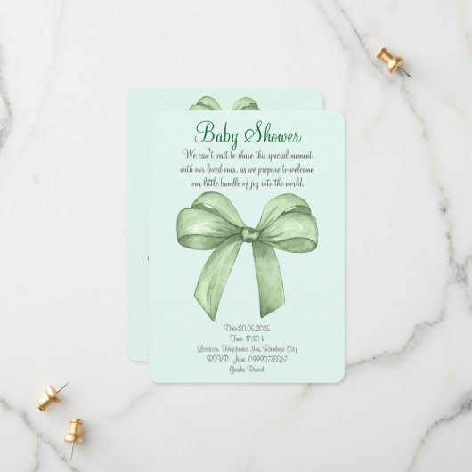 Schattigee waterverf groene boog uitnodiging (Voorkant / Achterkant in situ)