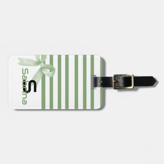 Schattigee Waterverf Groene Bow Stripes Bagagelabel (Voorkant horizontaal)