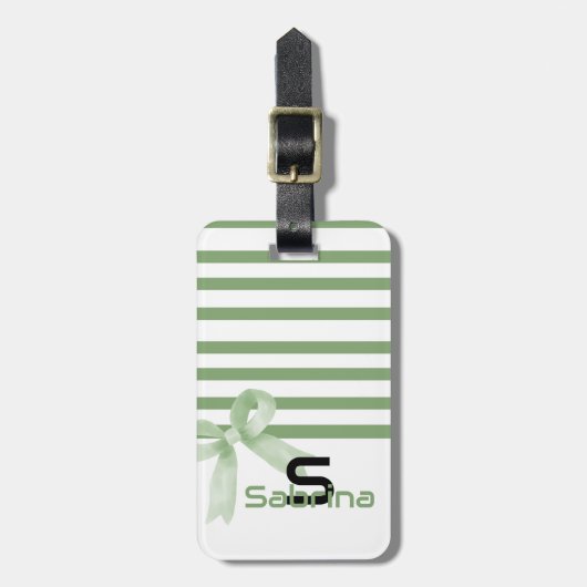 Schattigee Waterverf Groene Bow Stripes Bagagelabel (Voorkant verticaal)