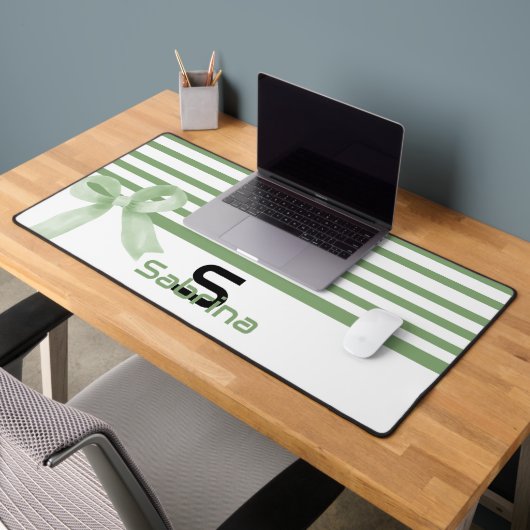Schattigee Waterverf Groene Bow Stripes Desk Mat (Kantoor 2)