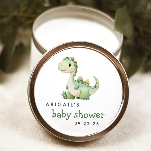 Schattigee Waterverf Groene Dinosaurus Baby shower Ronde Sticker
