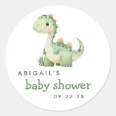 Schattigee Waterverf Groene Dinosaurus Baby shower Ronde Sticker (Voorkant)